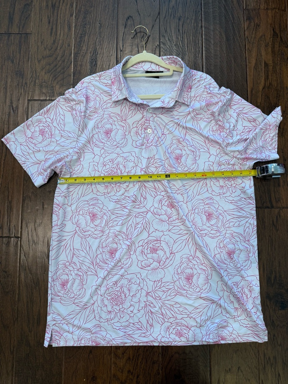 Men's Sunday Swagger Floral Print Golf Polo Shirt White with Pink Pattern size L